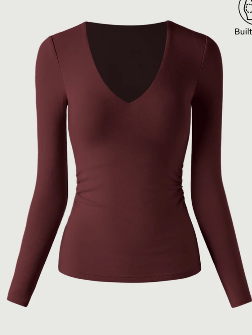 OGL V Neck Ruched Sides Bra Top Ruby ProWarm Womens Size XS Long Sleeve